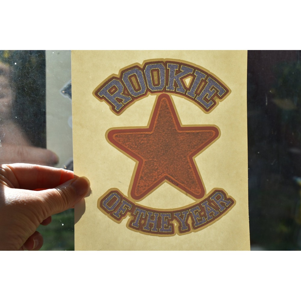 Vintage 70s Rookie of the Year Glitter Iron On Transfer Star Graphic DIY 5x6.25